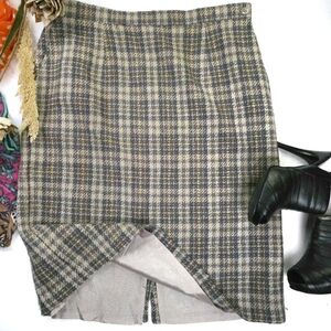 Alfred Dunner Plaid Wool Blend Skirt - Beige Gray Blue Sz 18